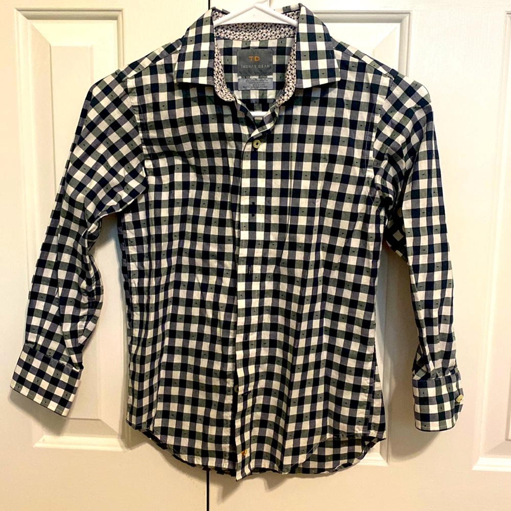 Thomas Dean boys black/ white checkered button down. Great used condition